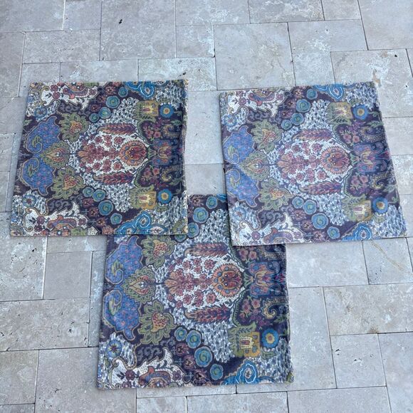 Lot of 3 Pottery Barn Pillow Covers Velvet Paisley Boho Large 24”x24” Multicolor - Picture 5 of 11